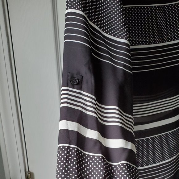 LOFT Black and White Stripe Long Sleeve Blouse - Picture 5 of 5